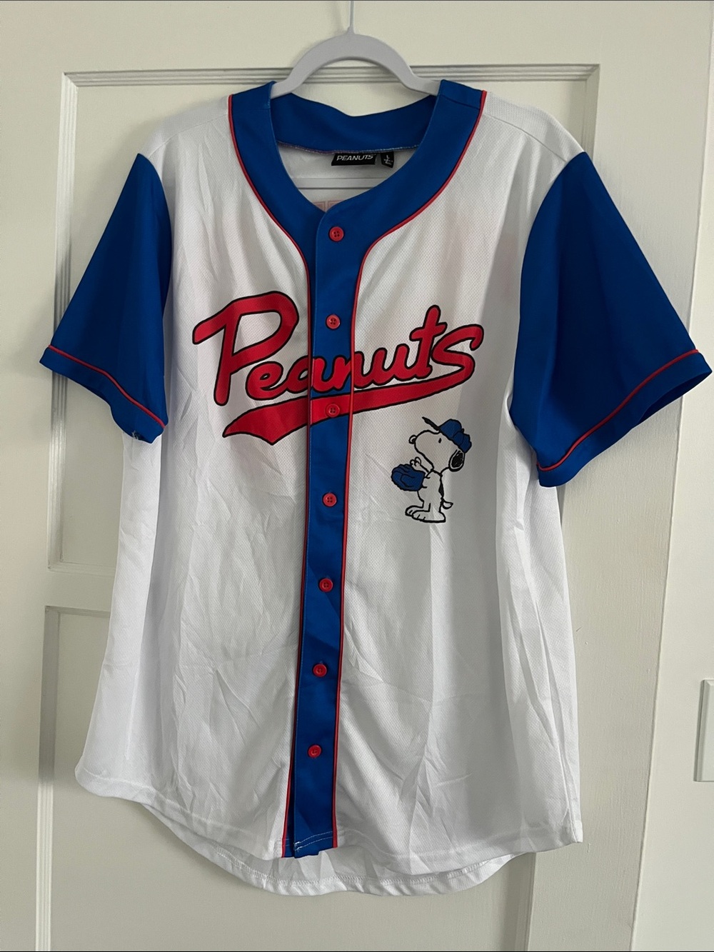 Peanuts White, Royal Blue & Red Baseball Jersey